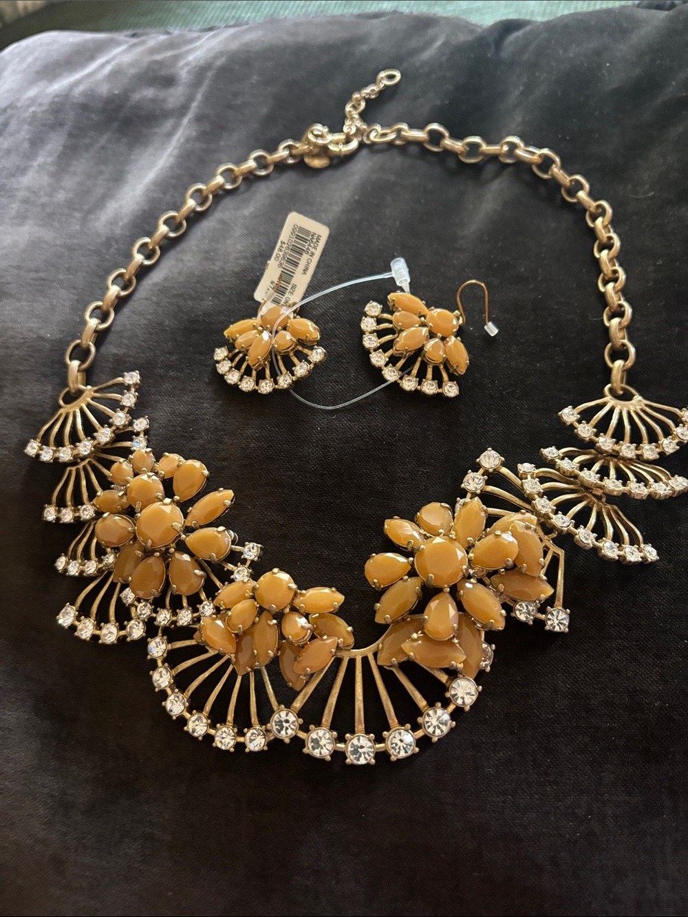 J. Crew Gold Floral Statement Necklace & earrings NWT